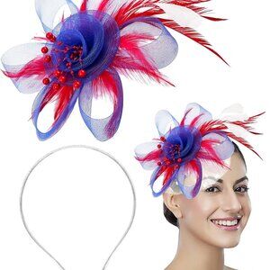 Women Fascinator Hat Mesh Beads Feather Large Flower Derby Tea Party Headband